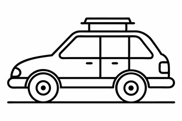 Road Trip Car With Roof Rack Line Art Vector Illustration