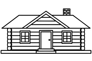 Rustic Log Cabin Front View Line Art Vector Illustration