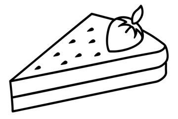 Strawberry Shortcake Slice Line Art Vector Illustration