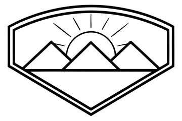 Sunset Behind Ridge Badge Line Art Vector Illustration
