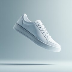Shoe floating in air with light shadow, clean modern look.