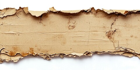 Isolated strip of ripped cardboard with torn edge
