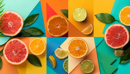 Vibrant Citrus Collage with Geometric Shape