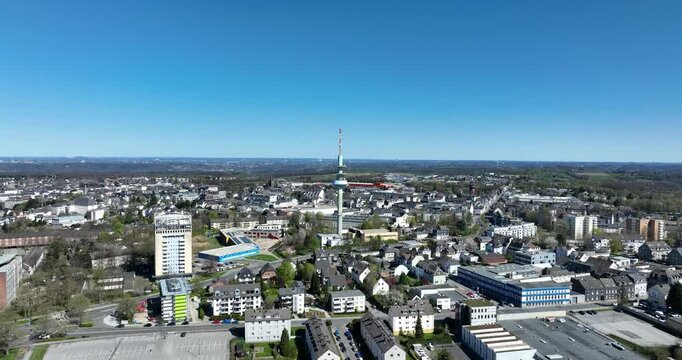 telebert, broadcast and telecommunications tower. Aerial view. Velbert, Germany.