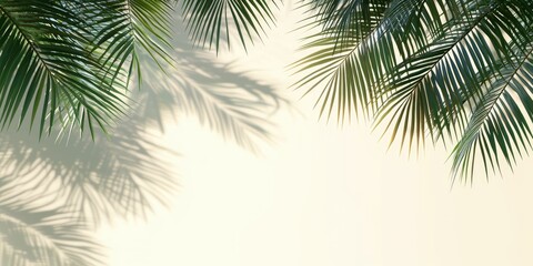 Layered coconut palm branch shadow with a transparent fade