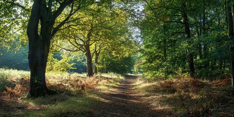Obraz premium Leafy canopy with forest basking in early sun