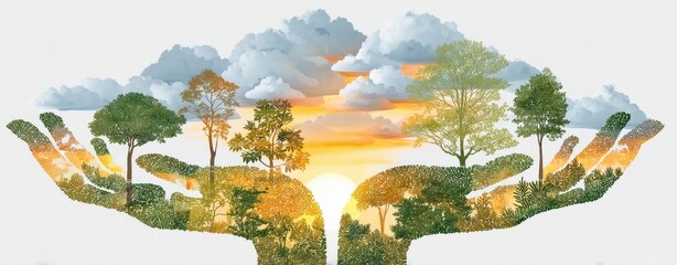 Fototapeta premium Emotional Well-Being and Nature: Symbolic Representation of Children's Mental Health in Hands with Growth Elements