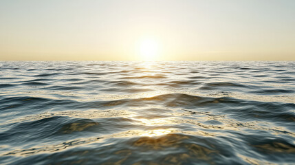 Naklejka premium Golden sun reflecting across ocean waves, creating serene atmosphere at horizon