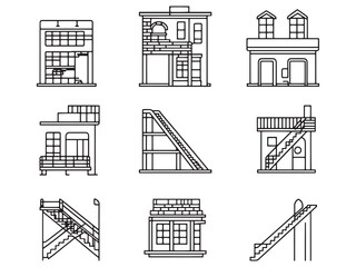 Fire Escapeland line art icon urban escape design