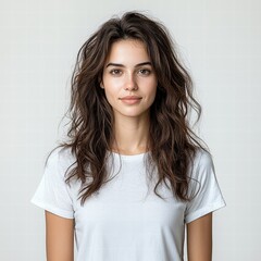 Fototapeta premium Woman with long flowing hair posing elegantly against a soft background with natural light lighting