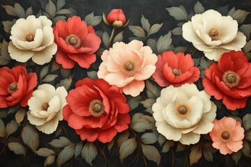 A detailed floral still life of vibrant blossoms.