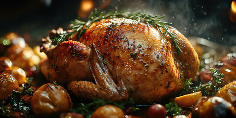 Roasted Chicken with Potatoes Delicious Thanksgiving Dinner Food Photography