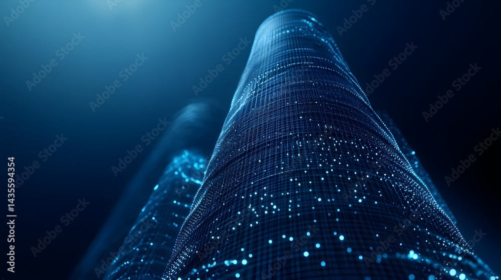Aufkleber futuristic cityscape featuring abstract, illuminated skyscrapers rendered as digital wireframes. a l