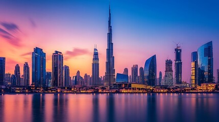 Obraz premium Dubai Skyline at Sunset: A Breathtaking Panorama of Modern Architecture