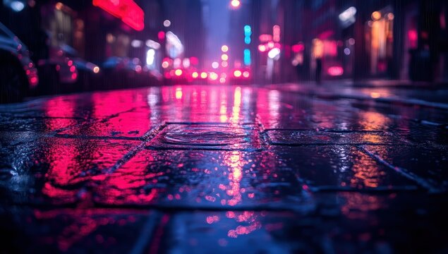 Rainy Night City Street Reflections.