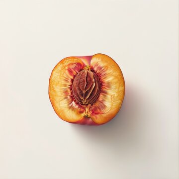 A vibrant peach half, showcasing the juicy interior.