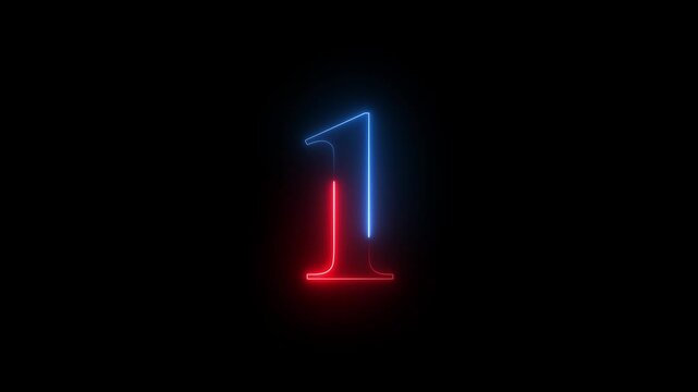 neon text 1 number countdown icon background 4k animation.