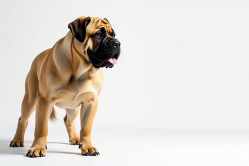Obraz premium Majestic mastiff, powerful stance, white background, muzzle, pet photography