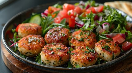 Crispy falafel with salad and pita bread