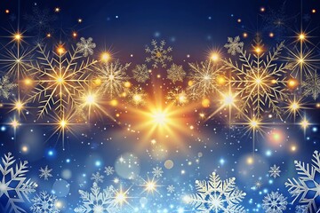 Naklejka premium Bright Merry Christmas Background with Sparkling Snowflakes and Glittering Lights