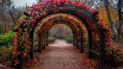 Fototapeta premium Garden archway covered in climbing roses