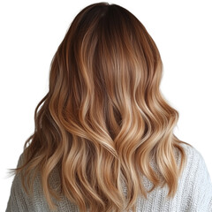 Naklejka premium Luxurious flowing hair exhibiting caramel blonde highlights on an isolated backdrop