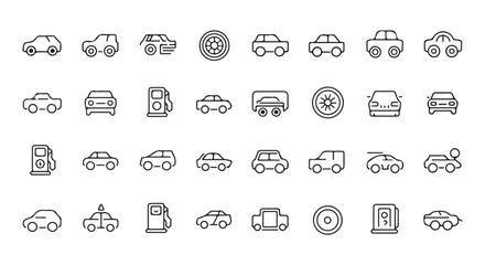Collection of simple line art vehicles for automotive graphics.