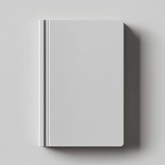 Blank, solid, white book resting on a light surface.
