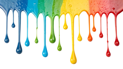 Colorful acrylic paint dripping with liquid drops. isolated on white background PNG.