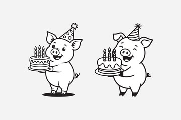 birthday pig illustration vector