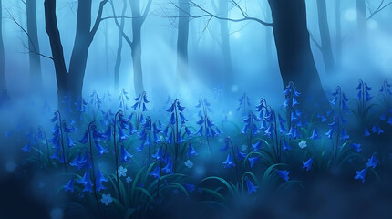 Fototapeta premium majestic cosmic bluebells flowers in the galaxy, created by generative ai