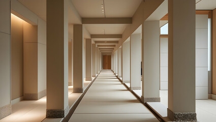 Japandi Hallway with Pebbles and Light