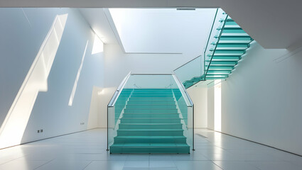 Obraz premium Minimal Glass Staircase in White Atrium