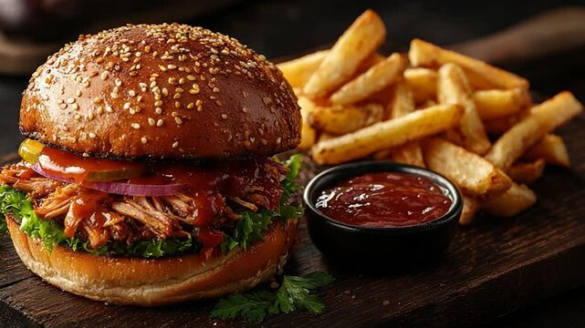 Burger and fries combo food photography