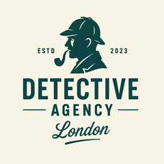 Detective Agency Graphic with Man in Hat and Pipe Silhouette