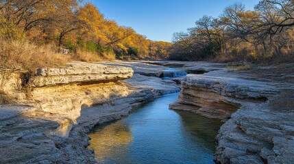 A scenic river flows through a rocky natural landscape
