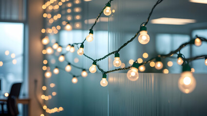 Obraz premium Office Glass with Reflected Holiday Lights