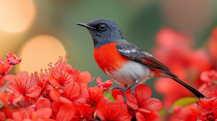 Scarlet-Headed Flowerpecker Among Red Blooms