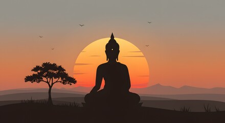 Serene Buddha Silhouette at Sunset Peaceful Meditation Landscape