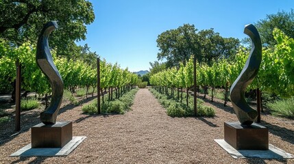 Obraz premium sculptures in vineyard pathway