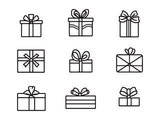 Gift Box line art icon simple clean monochrome drawing
