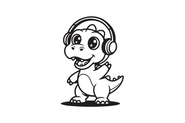 dino with headphones illustration vector