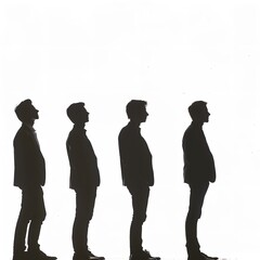 Silhouette of men standing in a row looking up concept for leadership and future vision success idea on transparent background