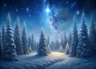 Enchanted Winter Forest Starry Night, Snow-Covered Pines