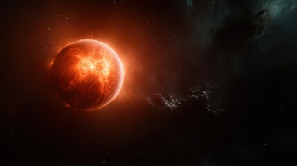 Obraz premium An explosion of color shows a cosmic scene featuring a fiery celestial body, capturing the viewer's attention and imagination with its dynamic visual impact.