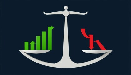 Economic balance analyzing financial trends with scales business environment infographic viewpoint on market dynamics