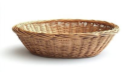 Fototapeta premium Woven wicker basket on a clean white background, ideal for storage or decoration