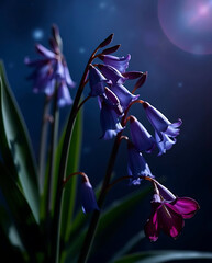 Fototapeta premium majestic cosmic bluebells flowers in the galaxy, created by generative ai