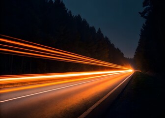 Obraz premium Nighttime orange vehicle lights long exposure