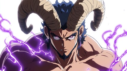 Powerful horned demon with purple energy.